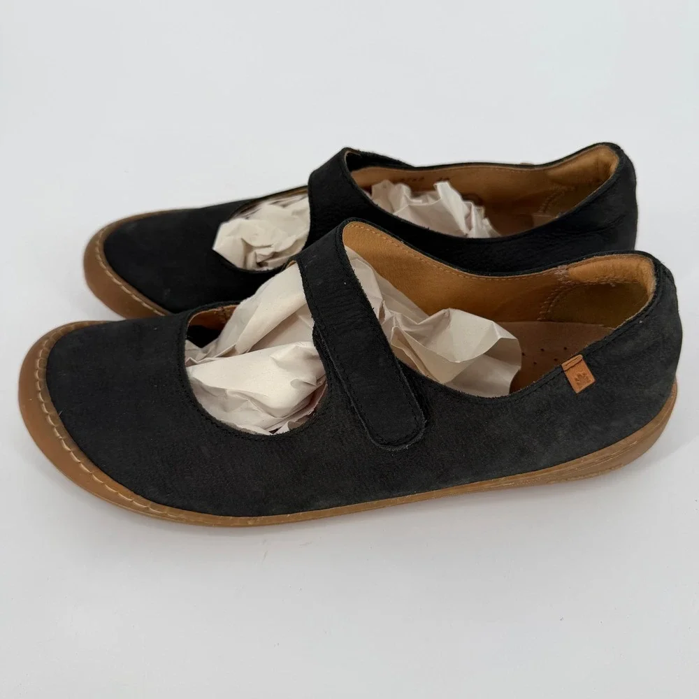 El Naturalista 5768 Black Nubuck Leather Mary Jane Flats Women Size 40